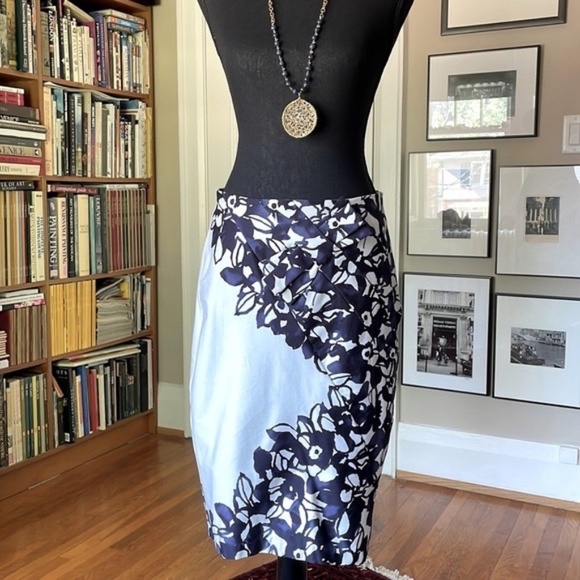 Anthropologie Eva Franco Pencil Skirt Statement Bow Blue/White NWT Offer Welcome - Picture 4 of 11